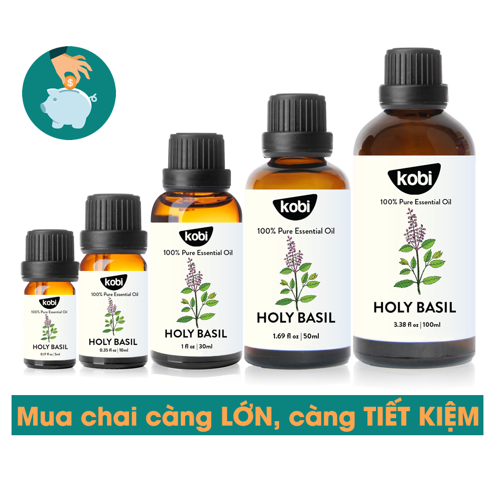 Tinh Dầu Hương Nhu Kobi Holy Basil Essential Oil Giúp Chăm Sóc Da Đầu, Chăm Sóc Tóc, Xoa Dịu Căng Thẳng, Kháng Khuẩn Hiệu Quả