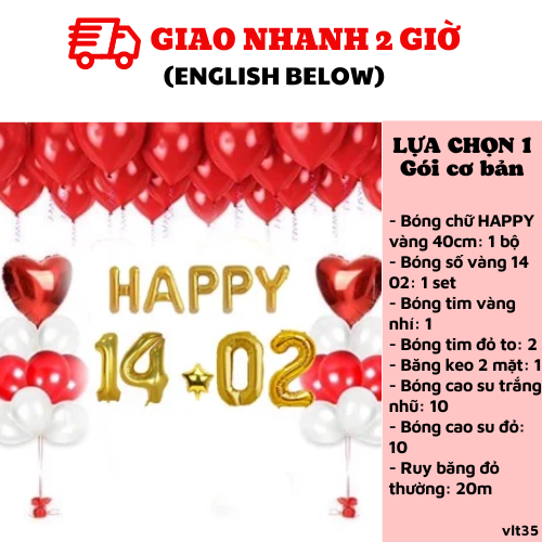 Bộ bong bóng trang trí Valentine 14/2 màu đỏ trắng vlt35