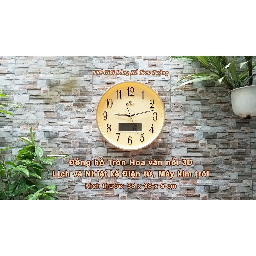 Đồng Hồ Treo Tường EASTAR Tròn Kim Điện tử - Máy KIM TRÔI - LỊCH Vạn Niên và NHIỆT KẾ Điện tử - Mặt Vàng – Bảo Hành 1 Nă