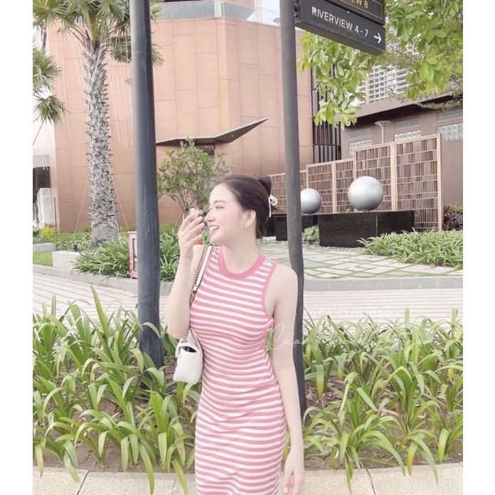 Đầm body ba lỗ sọc ngang