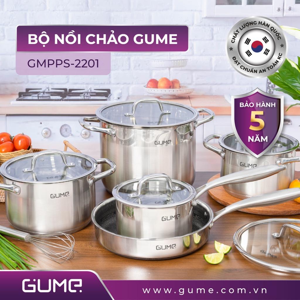 Bộ Nồi Chảo GUME, Chất Liệu Inox , Bộ Nồi 5 Đáy, Dẫn Nhiệt Tốt, Phù Hợp Với Mọi Loại Bếp, Nội Địa Hàn, BH 12 Tháng