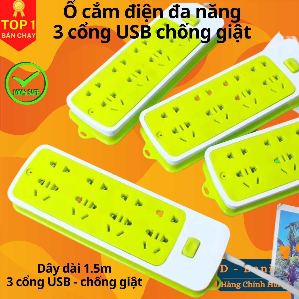 Ổ Cắm Điện Đa Năng Chống Giật Có 3 Cổng USB, Sạc Trực Tiếp, Tiết Kiệm Điện – Bộ Ổ Cắm Điện Xanh Lá Cao Cấp Chính Hãng -