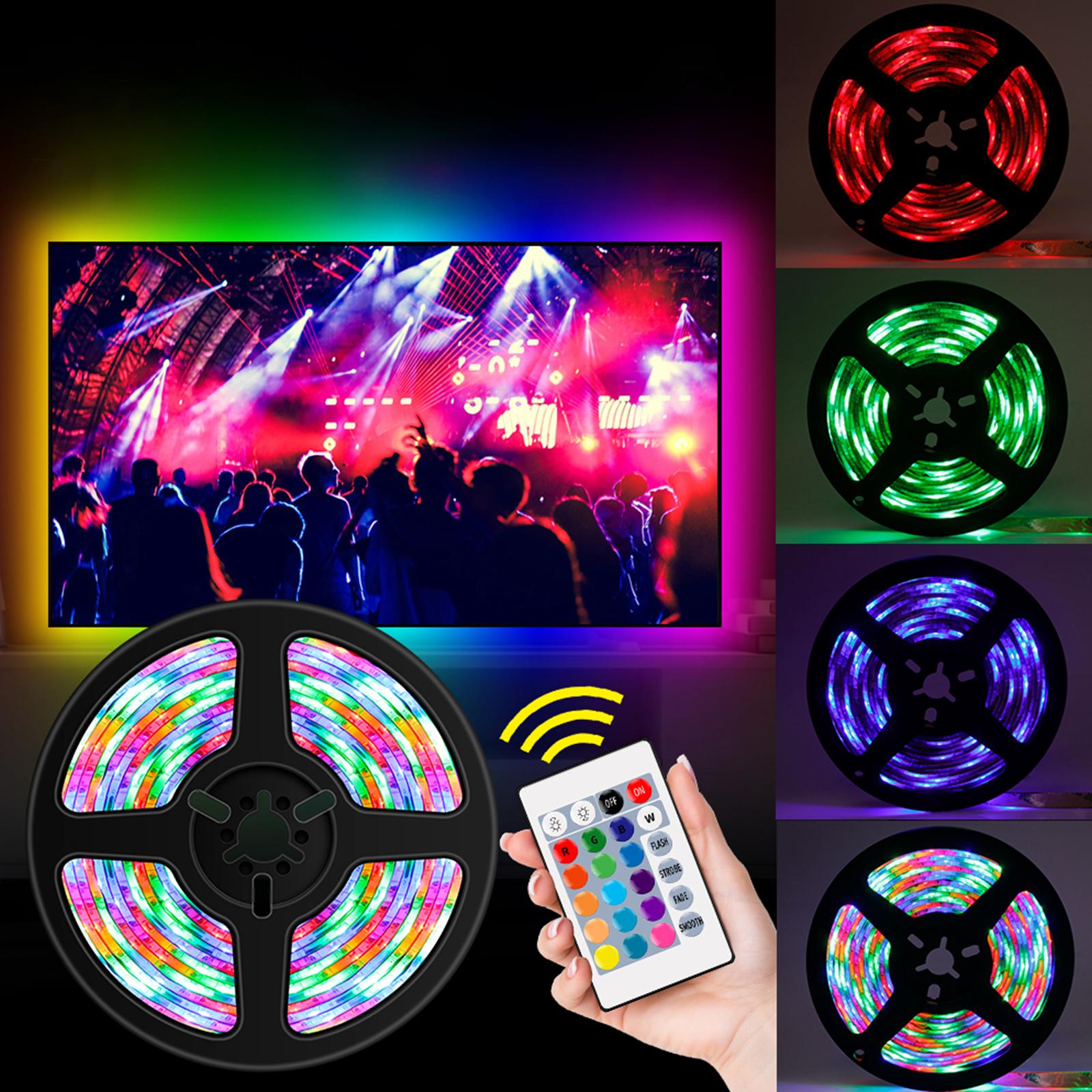 Đèn dải LED RGB với 24Key từ xa có 16 màu linh hoạt, đèn Backlight cổng USB