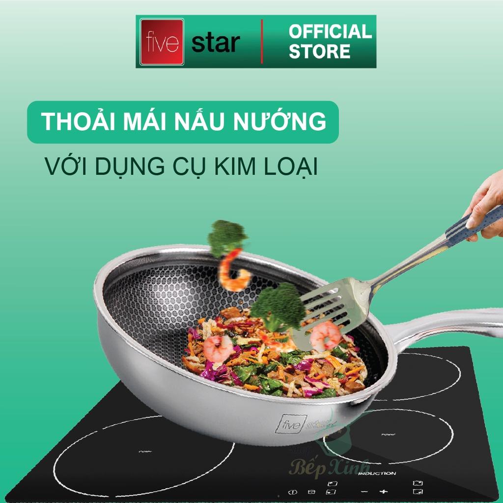 Chảo sâu lòng tổ ong 3 lớp đáy liền inox 304 Blackcube FiveStar Plus nắp kính , dùng được bếp từ