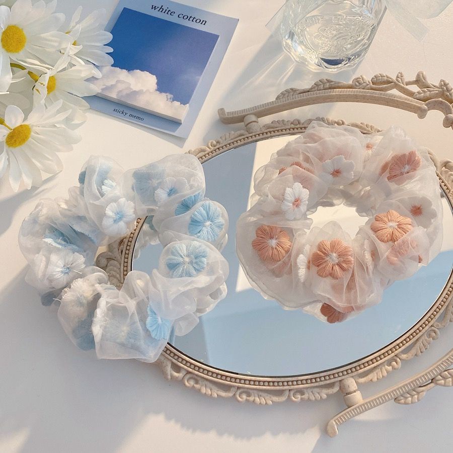 Scrunchies Dây cột tóc Hoa thêu 9X Style Dễ thương