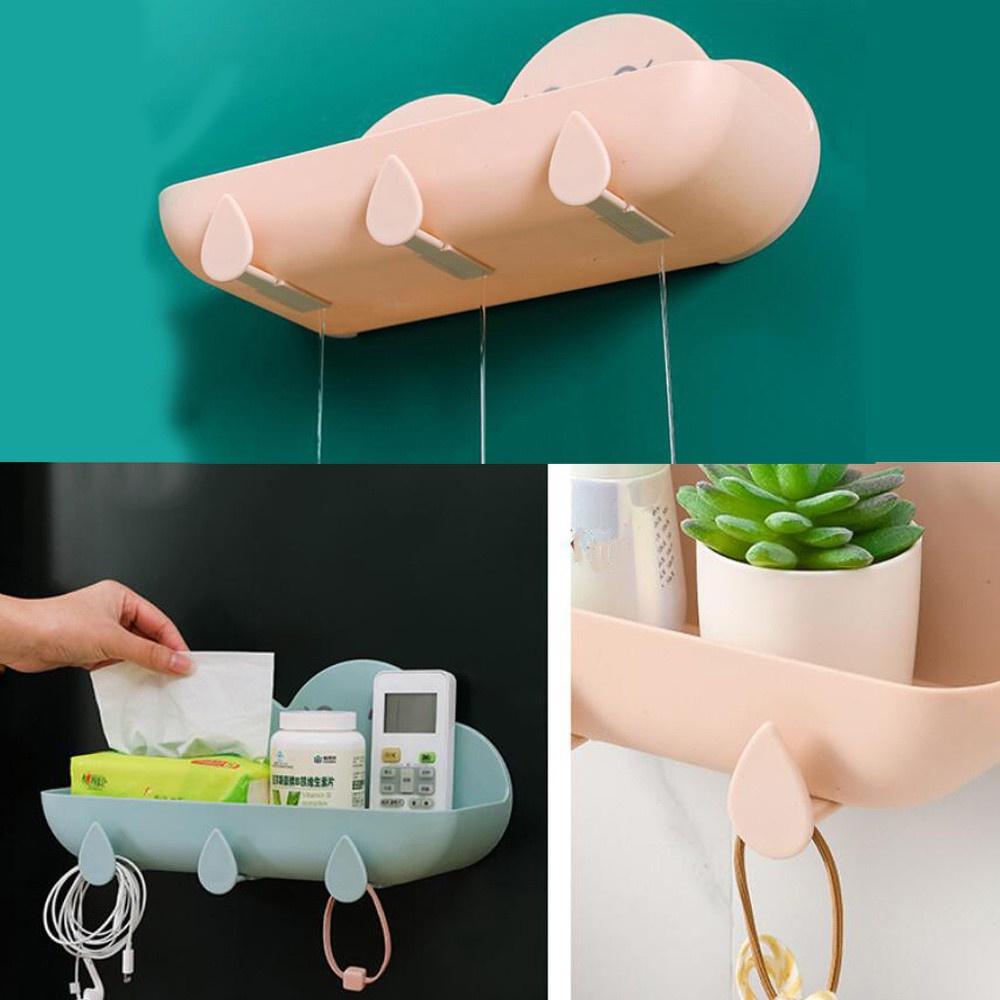 ☆YOLA☆ Toilet Shower Shelves Cloud Shape Adhesive Hook Storage Rack Wall-Mounted Organizer Non-Marking Paste Multifunctional Punch Free Bathroom Accessories/Multicolor