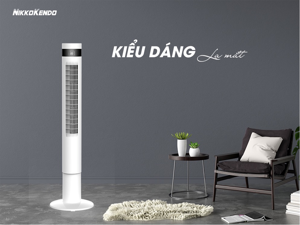 Quạt tháp Nikkokendo FT-14 có remote hẹn giờ màu đen trắng xoay 90 độ - Hàng chính hãng