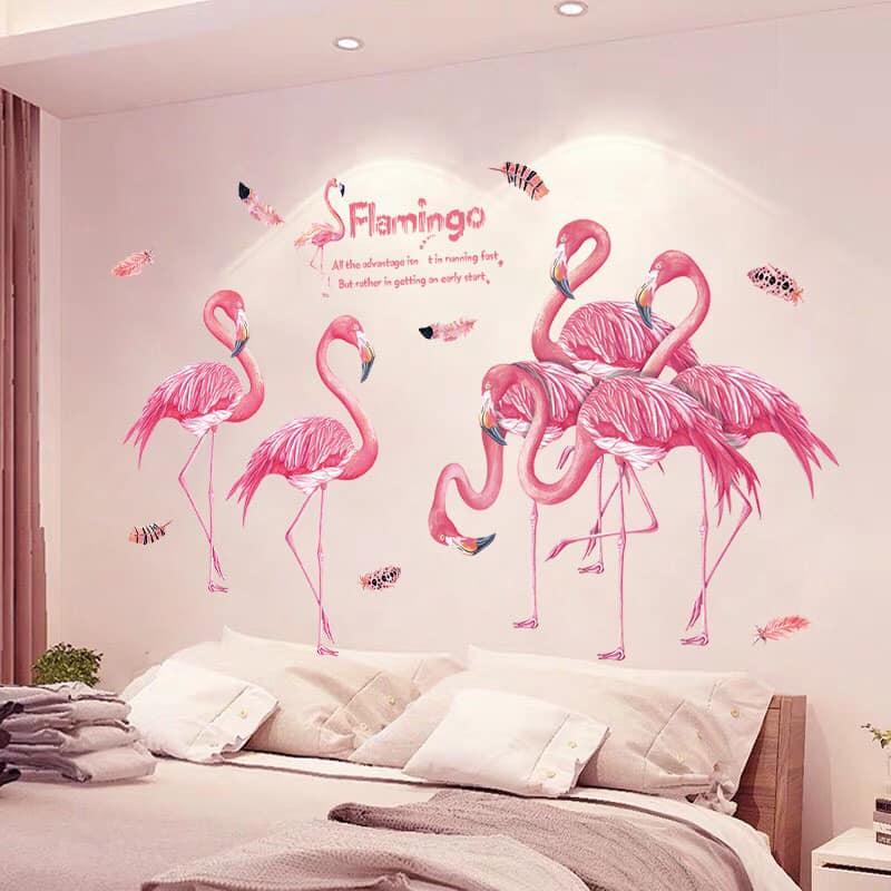 DECAL DÁN TƯỜNG GIÀN XANH LÁ VÀ ĐÔI HẠC HỒNG - HP881