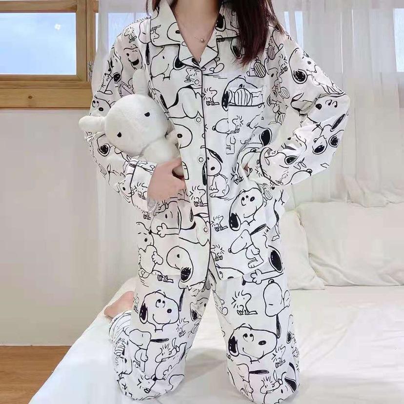 Bộ Pijama Nữ MỚI 2021 Bộ Đồ Ngủ Bộ Mặc Nhà Pijama Quần Dài Tay Dài Thu Đông Chất Mềm Mịn Mặc Thoải Mái Họa Tiết Cute