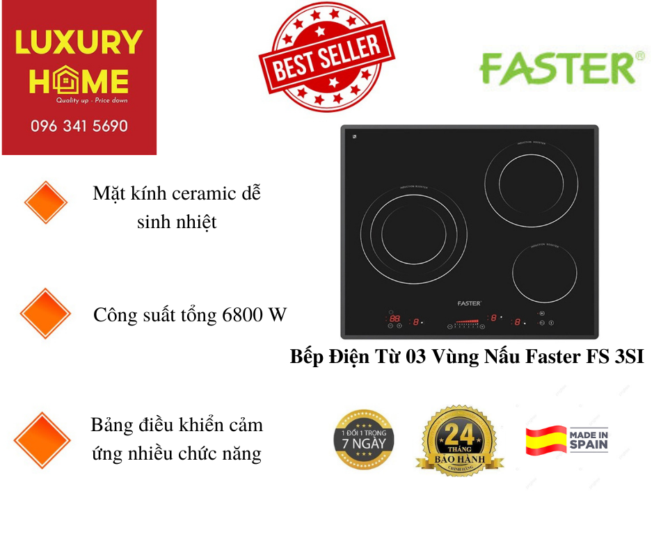 Bếp Điện Từ 03 Vùng Nấu Faster FS 3SI - Hàng Chính Hãng