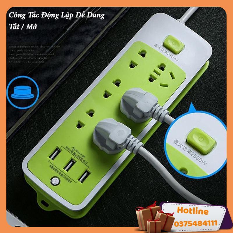 Ổ Cắm Điện Đa Năng Chống Giật 6 Ổ Cắm, 3 Cổng Usb-Xanh Lá - Hàng Loại 1