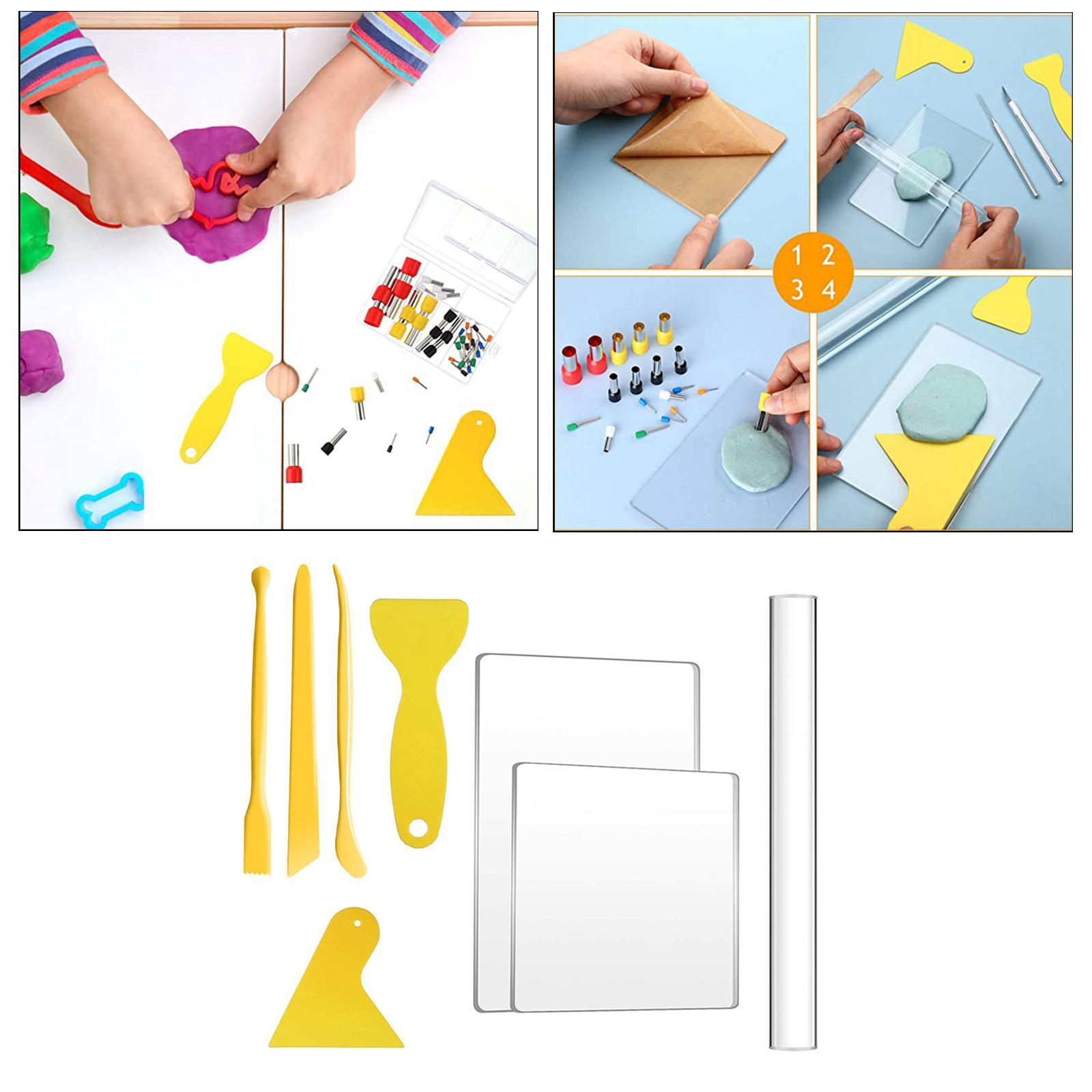 8x Polymer Clay Tools Pottery Clay Sculpting Tools Acrylic Clay Roller and Acrylic Sheet Clay Backing Board Modeling Clay Tools for Ceramics