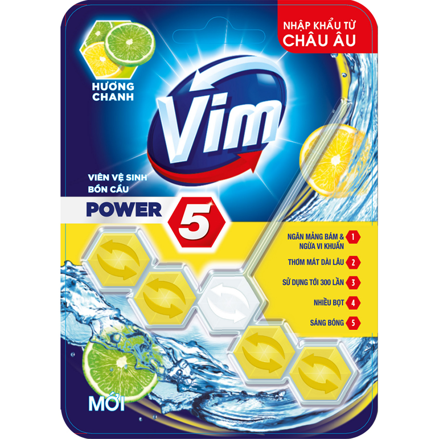 Combo Viên tẩy bồn cầu 55G x 3 VIM Power 5 hương Chanh Sạch Khuẩn Thơm Mát suốt 30 ngày