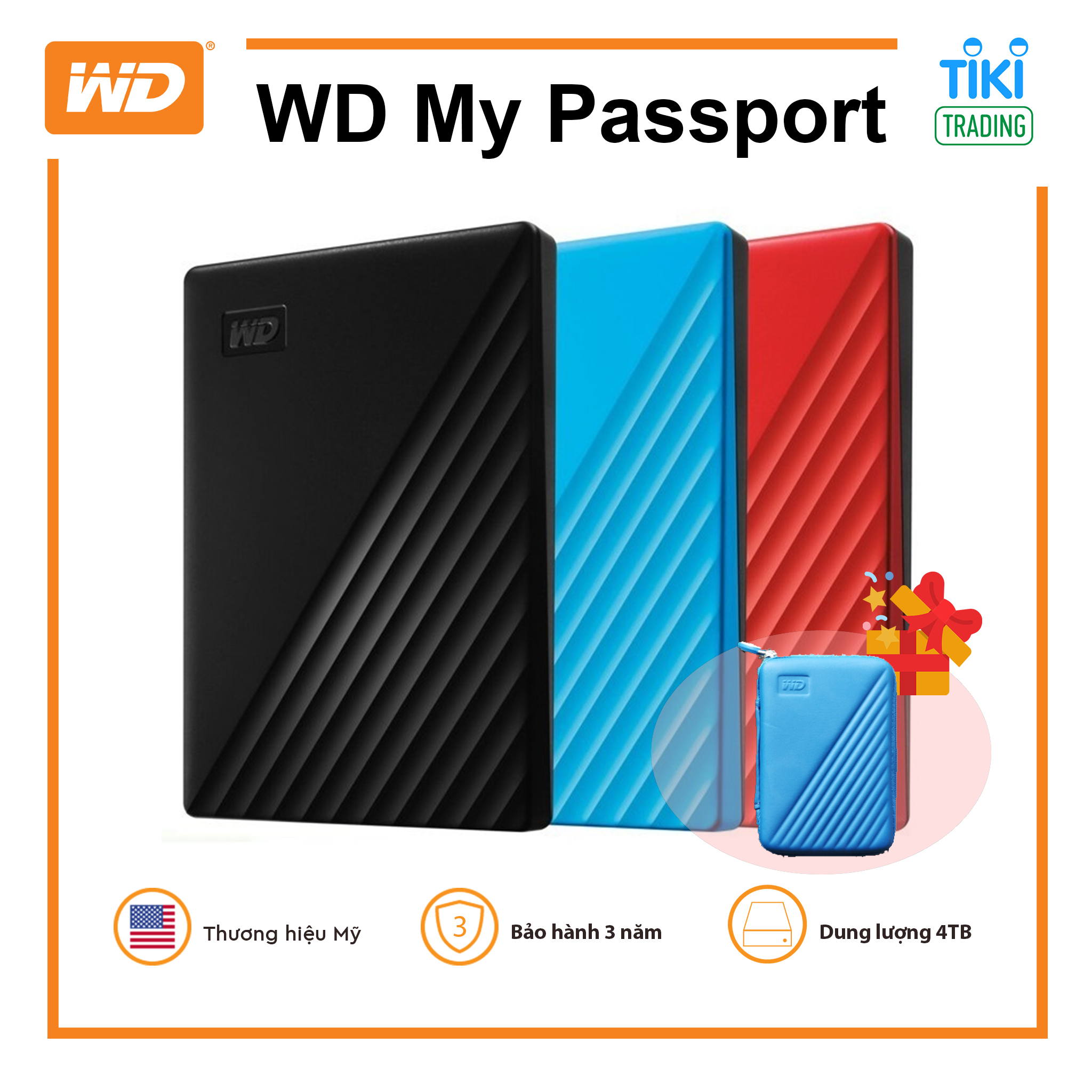 Combo ổ cứng di động WD My Passport + hộp chống sốc ( màu ngẫu nhiên ) - Hàng Chính Hãng