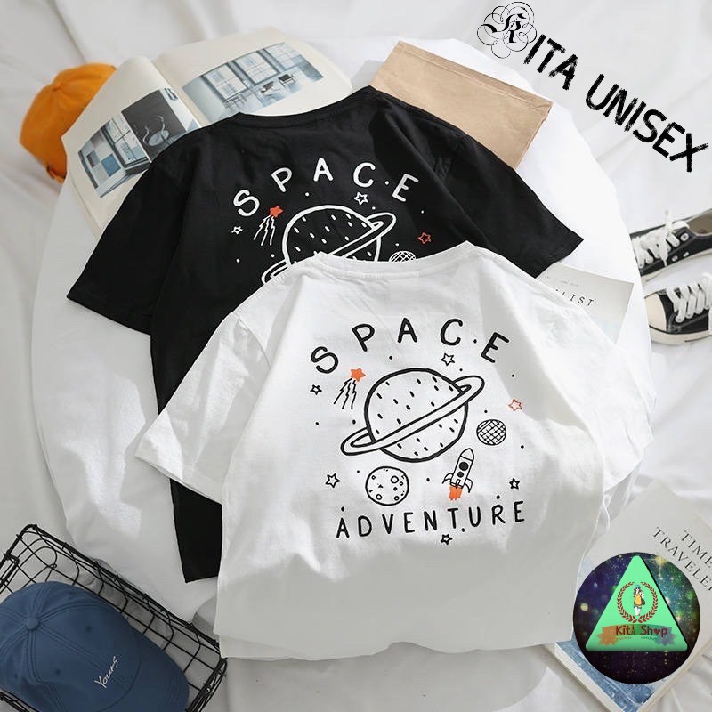 Áo Thun Nữ Tay Lỡ - Áo Phông Nam Nữ Form Rộng Freesize Vải Chất Cotton Mịn Mát Kita Unisex - Mẫu SPACE ADVENTURE