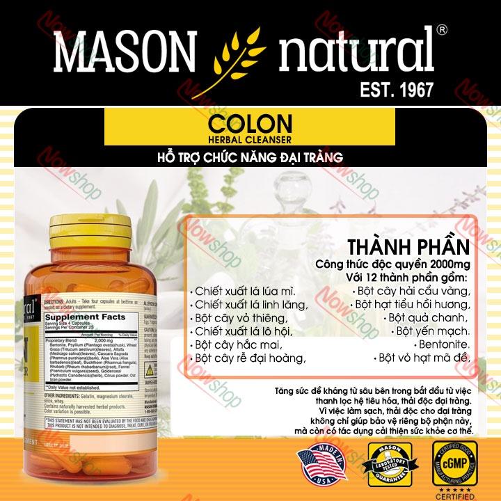 Viên uống hỗ trợ chức năng đại tràng Mason Colon Herbal Cleanser giúp bổ sung chất xơ cải thiện tiêu hóa giảm táo bón