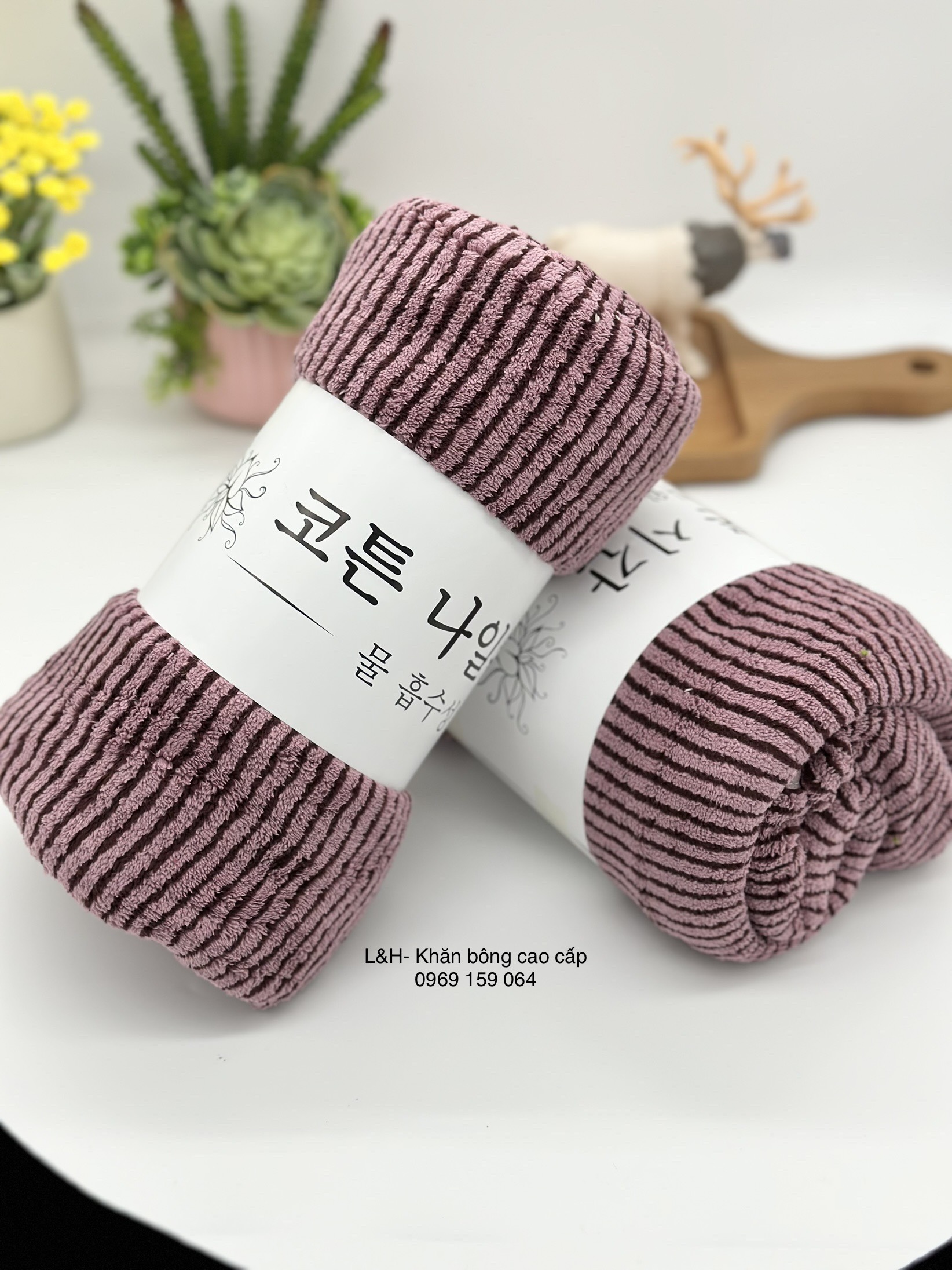 Khăn tắm lông cừu kẻ tăm Nổi, kT 70x140cm