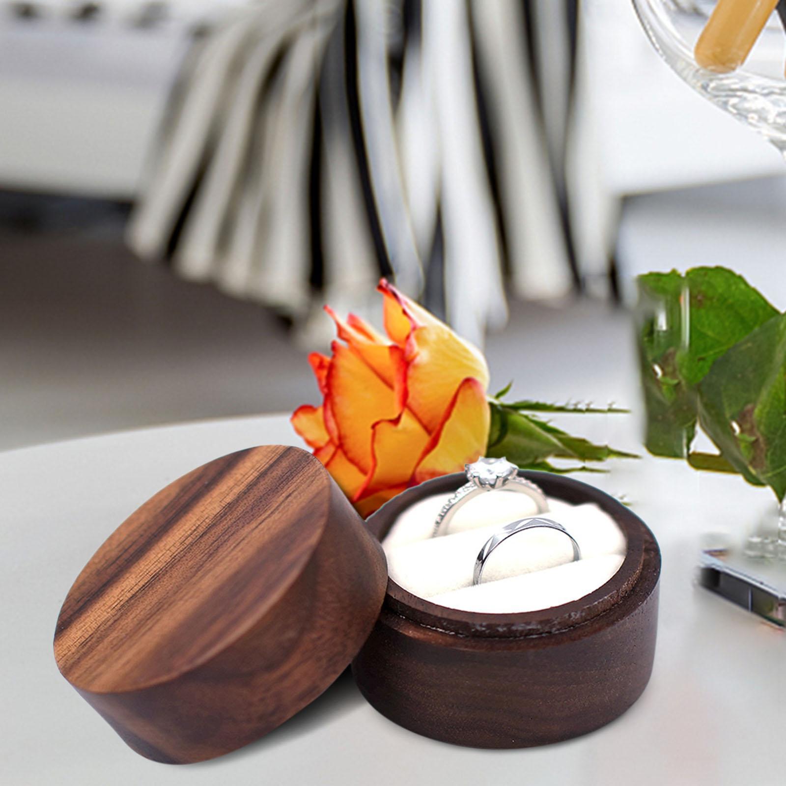 Wedding Ring Bearer Box, Ring Storage Case Keepsake Round Ring Holder for Birthday