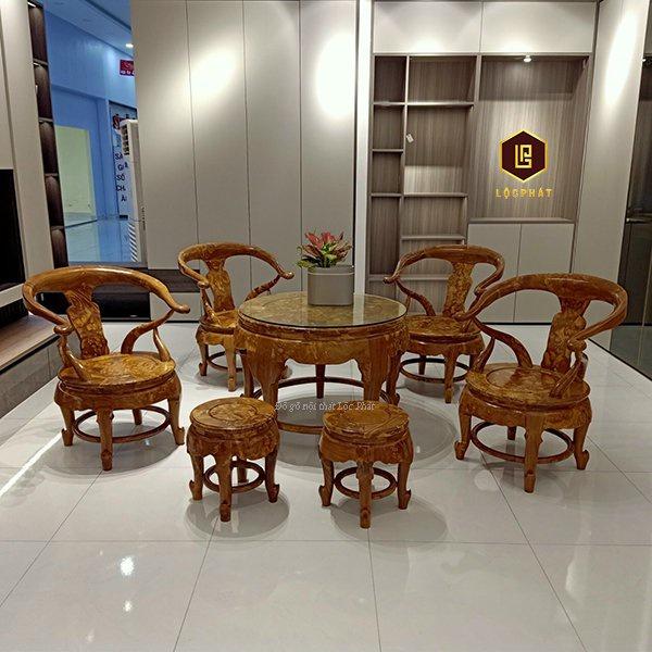 Bộ bàn ghế minh tròn uống trà bằng gỗ - BG092