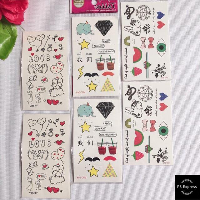 Combo 6 tấm hình xăm dán voi xinh 10x6cm- mua 2 combo tặng bắp tay mini 10x20cm