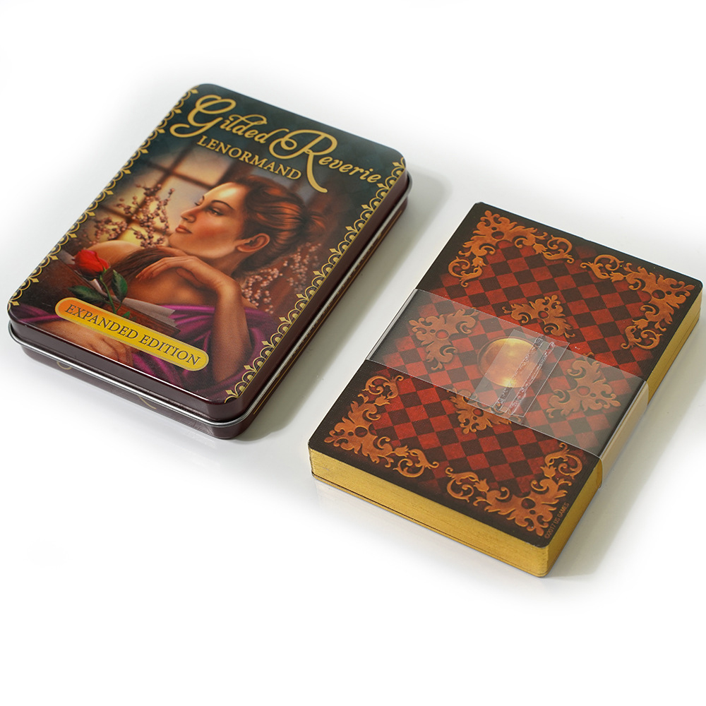 Bộ Bài Gilded Reverie Lenormand Hộp Thiếc Mạ Cạnh Vàng 47 Lá