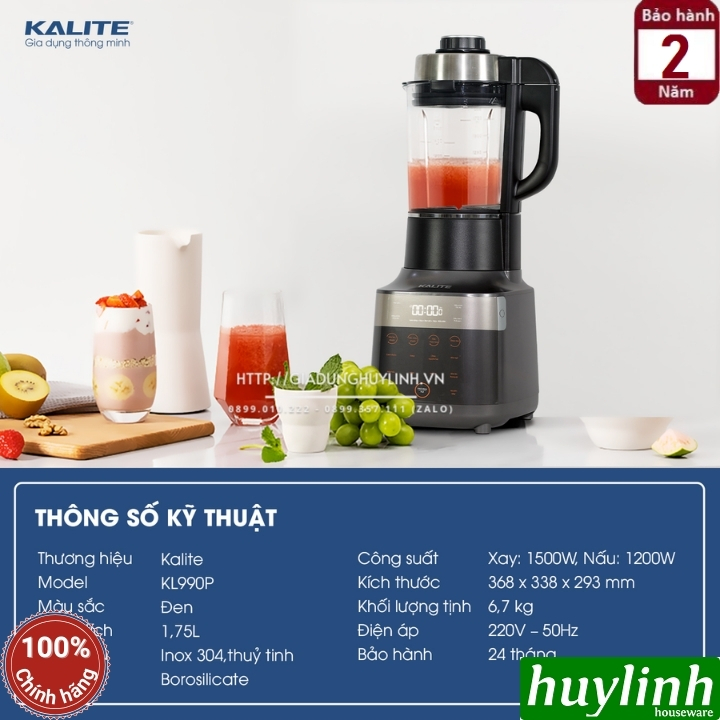 Máy làm sữa hạt đa năng Kalite KL-990P [nâng cấp của KL-950] - 1.75 lít - 2700W - Hàng chính hãng