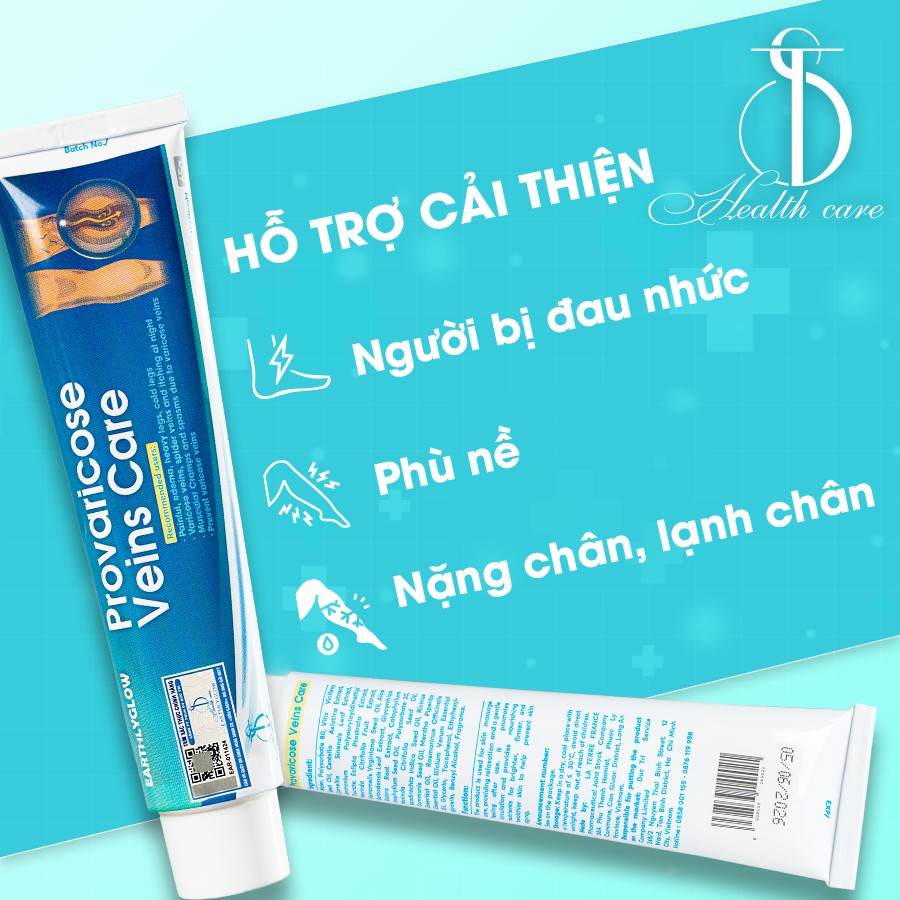 COMBO 10 Tuýp Provaricose veins care - Hỗ trợ cải thiện giãn tĩnh mạch, viêm khớp cấp và mãn tính, bầm tím do va chạm cơ học - Chính Hãng Earthlyglow (65g)