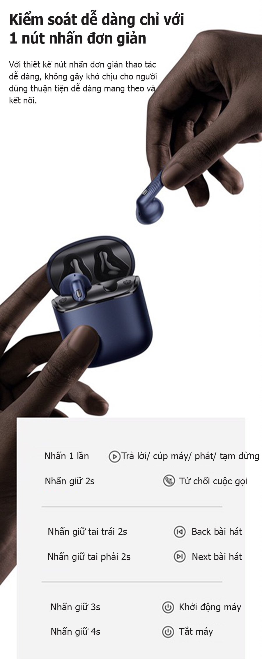 Tai nghe Bluetooth 5.0 - Thời lượng pin lớn cho thời gian nghe nhạc đến 20H