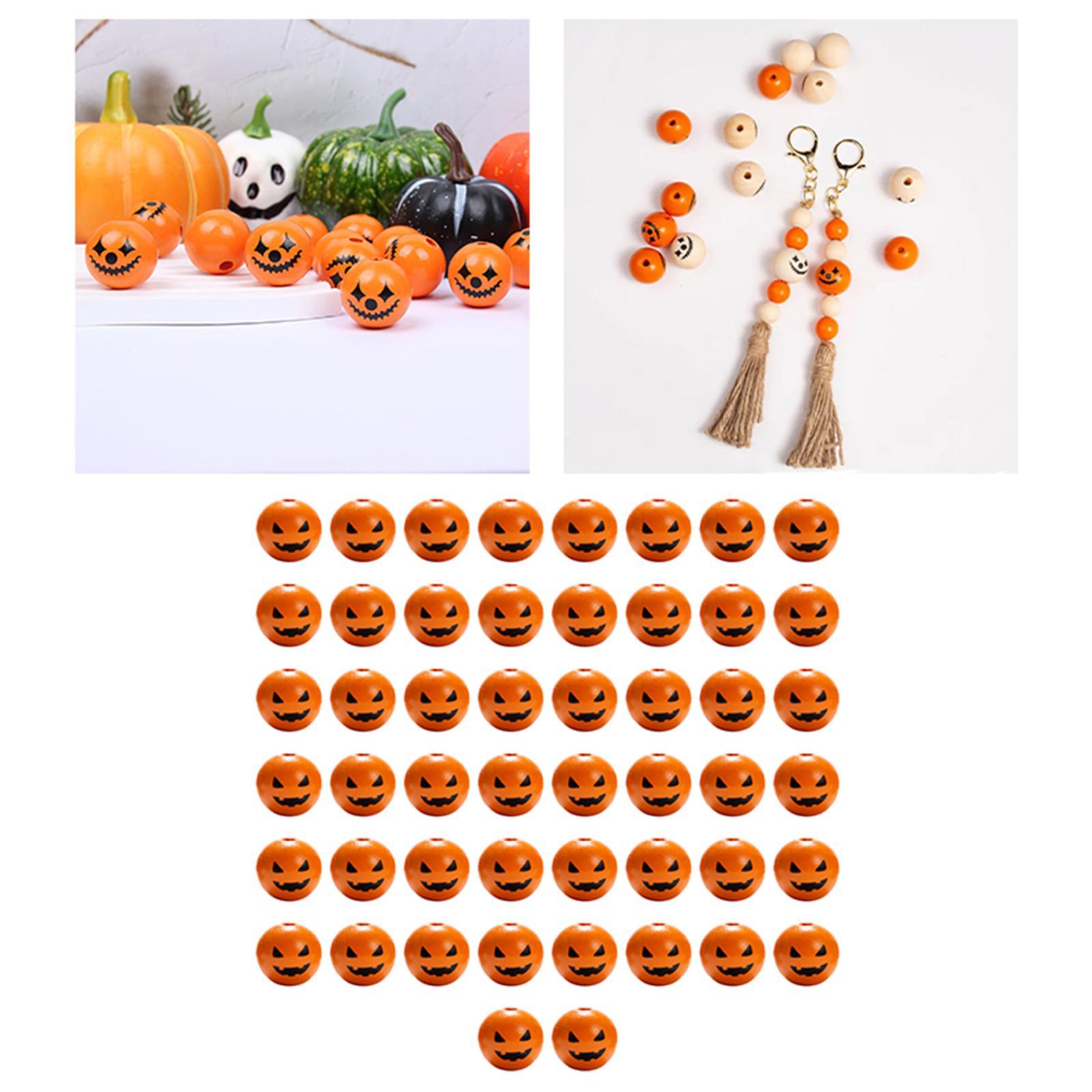 50 Pieces Halloween Wood Round Craft Beads, Farmhouse Wooden Spacer Beads for Halloween Decoration DIY Crafts Home Decor