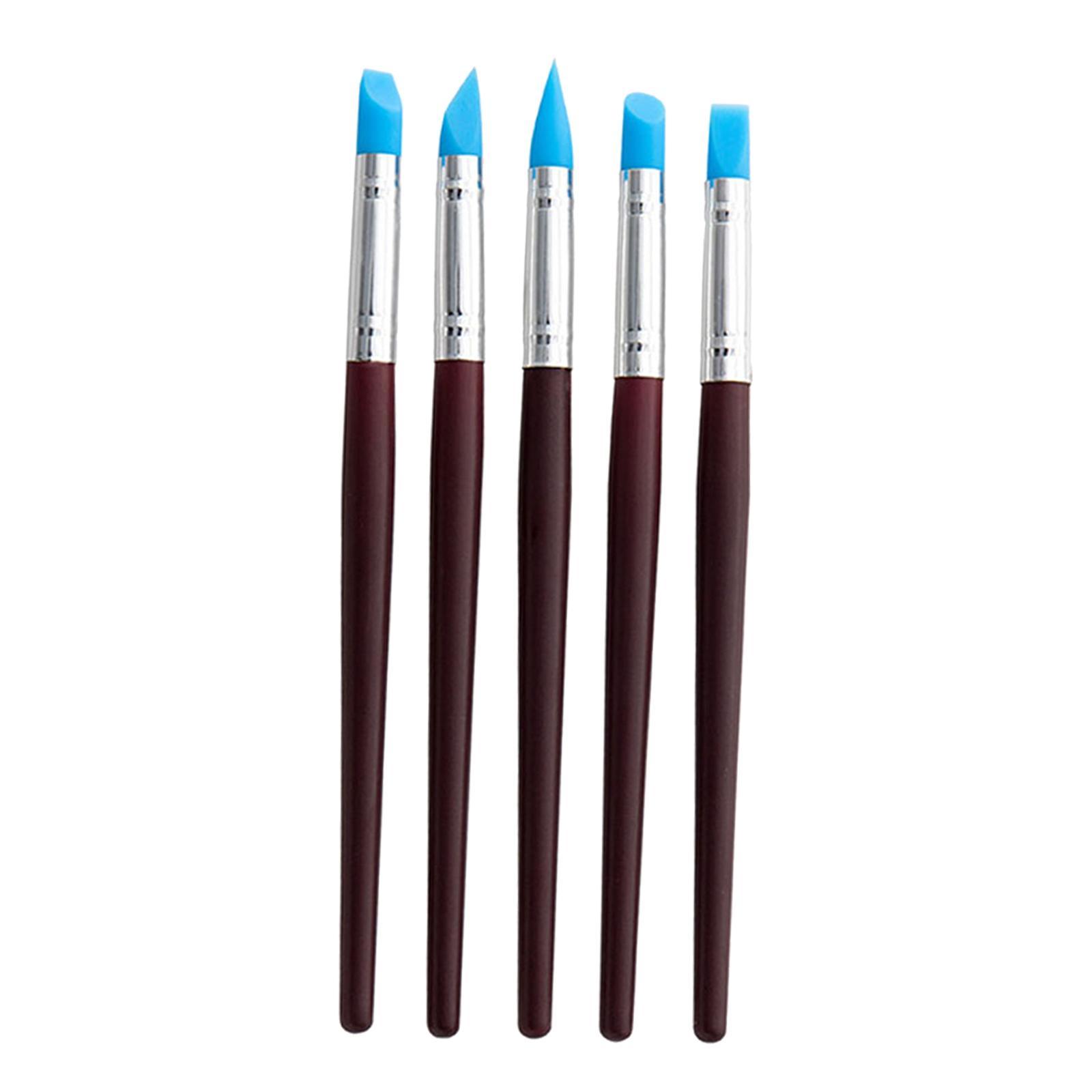 5x Polymer Clay Tools, Silicone Polymer Clay Sculpting Tools, Rubber Tip Paint Brushes Set Pottery Clay Tools for Decorating Carving Polymer