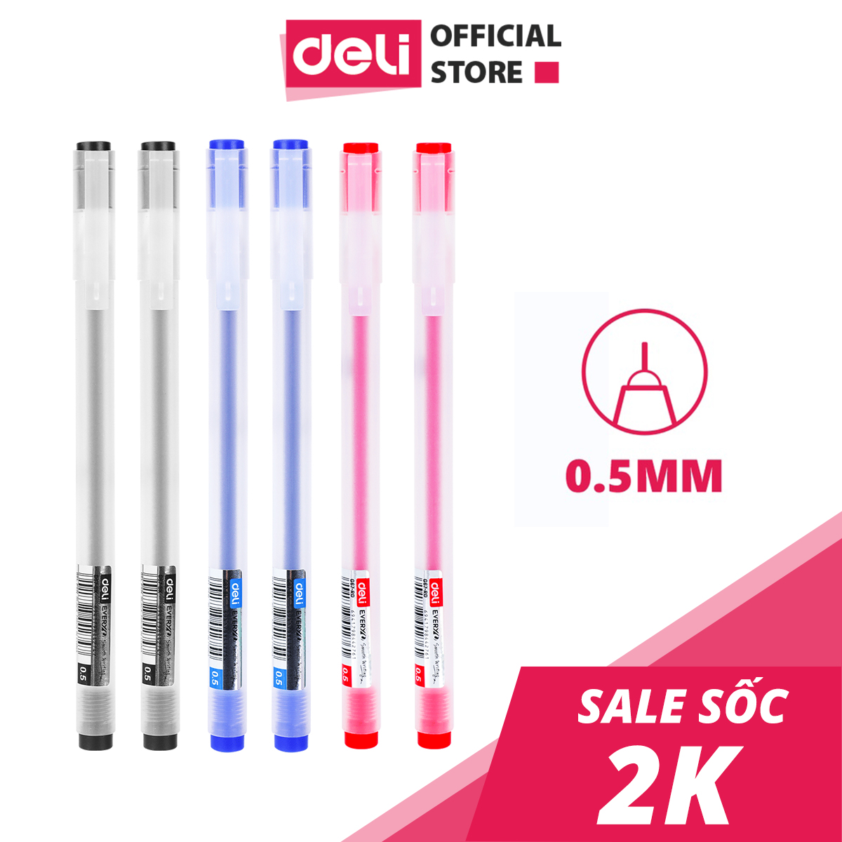 Bút Mực Gel 0.5mm / Bút Bi Nước Mực Gel / Bút Mực Khô Nhanh/ Bút Ghi Chép Cơ Bản Nhiều Màu Lựa Chọn Deli – Mực Đen/ Xanh/ Đỏ - Phù Hợp Ghi Chép Sổ Tay Trang Trí Sổ Kế Hoạch Planner - EG67