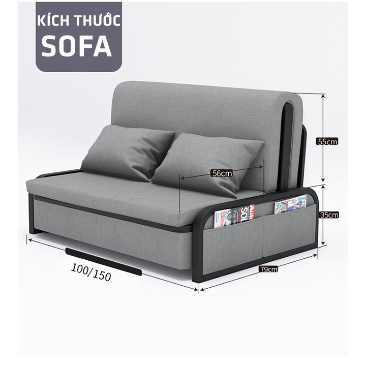 Giường Sofa Thông Minh Gấp Gọn, Giường Sofa Đa Năng Thiết Kế Đơn Giản Tinh Tế, Ghế Sofa Khung Thép Sơn Tĩnh Điện Có Ngăn Chứa Đồ