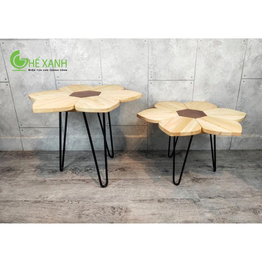 Bàn trà sofa hình cánh Hoa Sen - gỗ Thông Hinoki và Walnut - chân sắt đặc sơn tĩnh điện