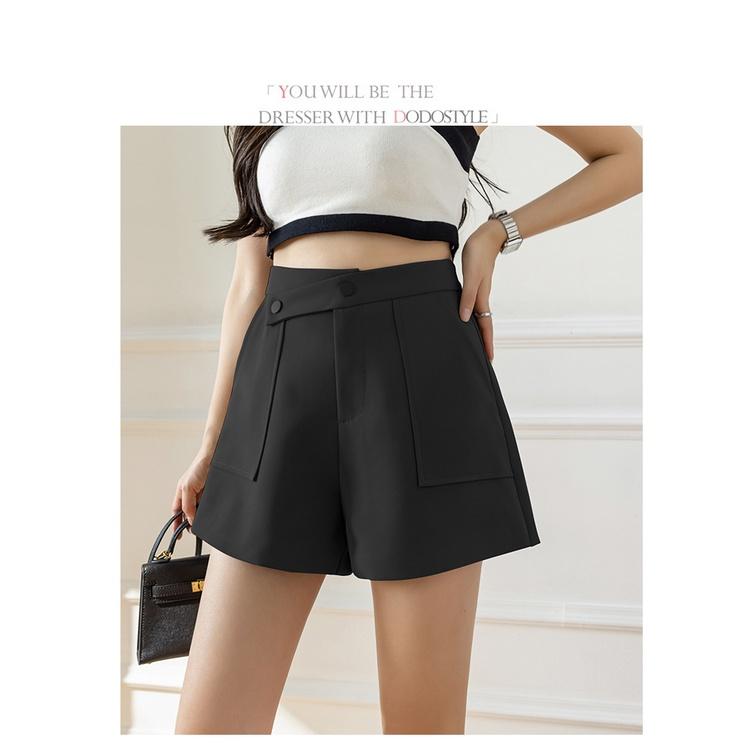 Quần short nữ lưng cao ống rộng DOLOXI 2 khuy bấm vải tuyết mưa Q86