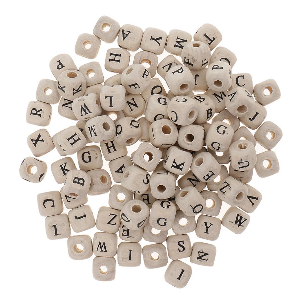 5-6pack 100 Pieces Wooden Alphabet Letters Cube Beads Jewelry Making 10mm White