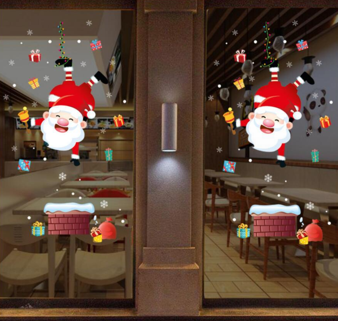 Decal trang trí dán tường Noel - hít tĩnh điện 2 mặt - ông già Noel nhỏ vui nhộn