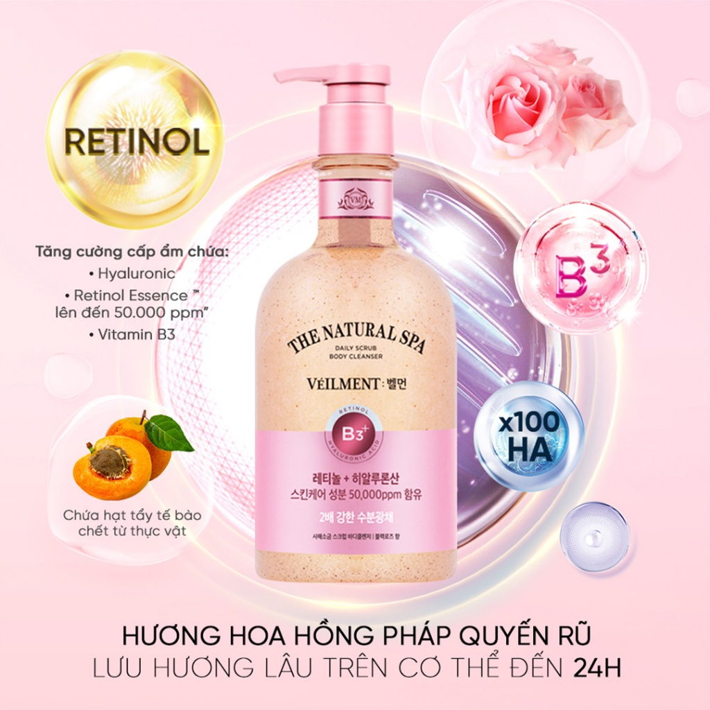 Sữa tắm hạt hương ổi hồng On: The Body Veilment Natural Spa Black Rose 400g
