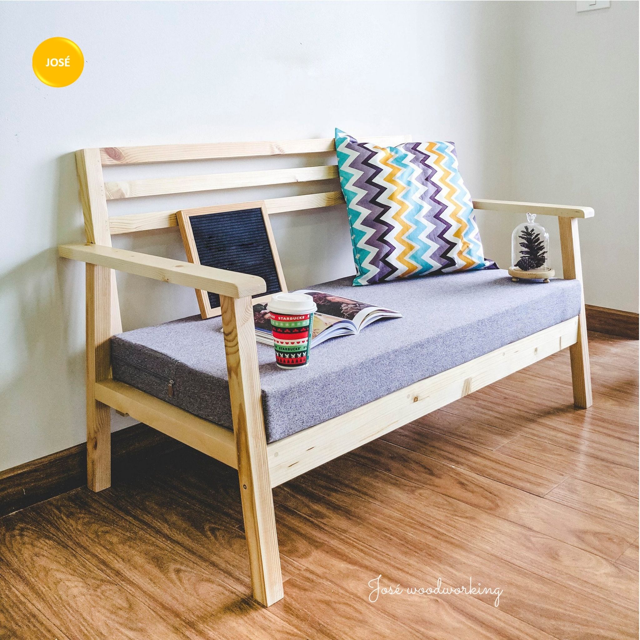 Bộ Bàn Ghế Sofa Vintage JOSE / Bàn Trà Và Sofa Scandinavian Mộc Mạc Trang Trí Phòng Khách