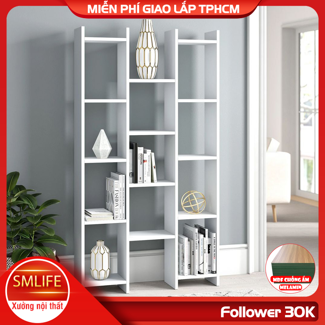 Kệ sách, kệ trang trí gỗ hiện đại SMLIFE Burukku | Gỗ MDF dày 17mm chống ẩm | D90xR22xC160cm