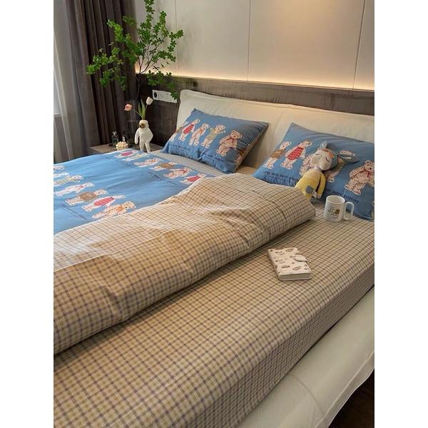 Bộ Chăn Ga Gối Cotton Living 100%cotton Hàng Nhập Khẩu Cao Cấp 4 Món Gấu Teddy
