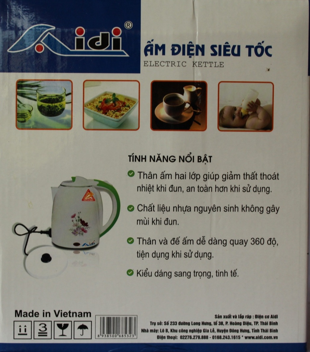 Bình Ấm Điện Siêu Tốc 2 Lớp Aidi ST-09N (2 lít) - Màu Ngẫu Nhiên - Hàng Chính Hãng