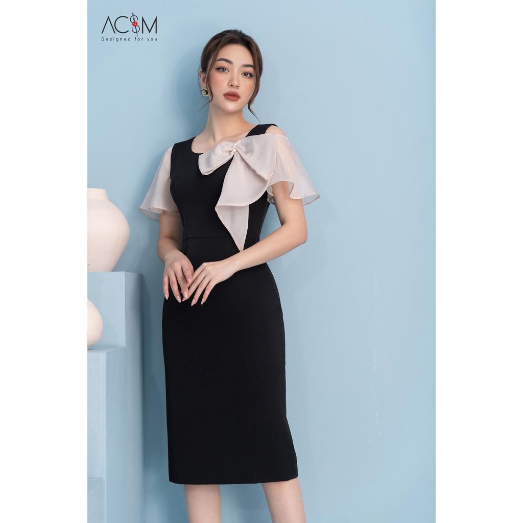 Đầm ôm nơ cổ - nữ - AC&M chất tuytsi - màu đen