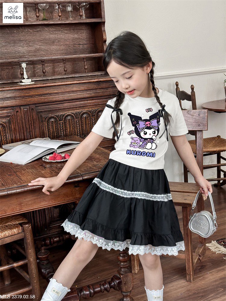 Set váy cho bé gái kuromi đi hơi đi học năng động size 10-40kg hàng thiết kế cao cấp