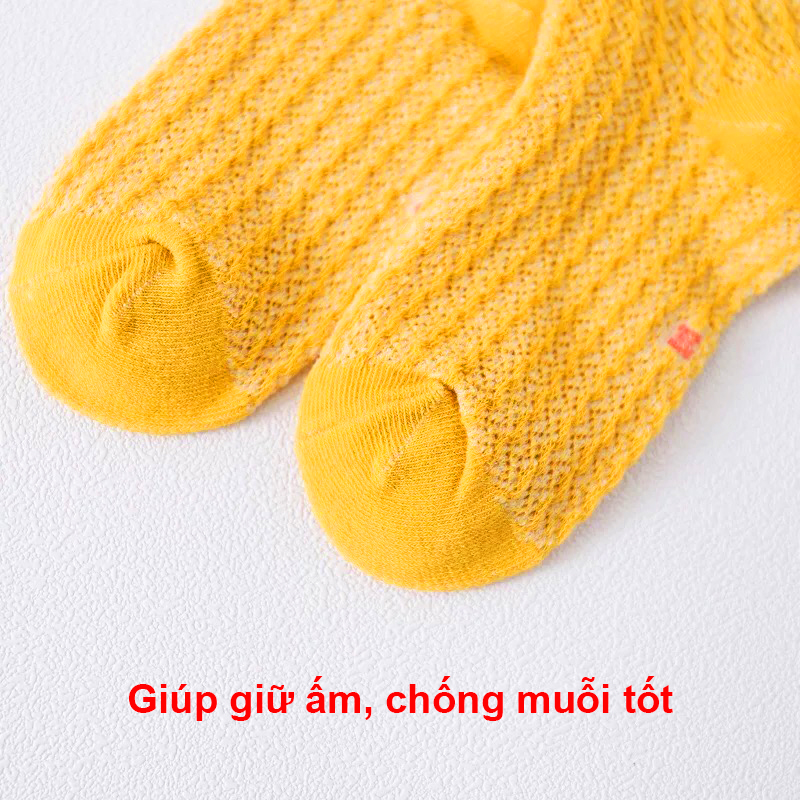 Vớ tất lưới cổ cao cho bé 0-3 tuổi chất cotton chống muỗi chống trơn trượt hình thú đủ màu sắc bắt mắt – T019