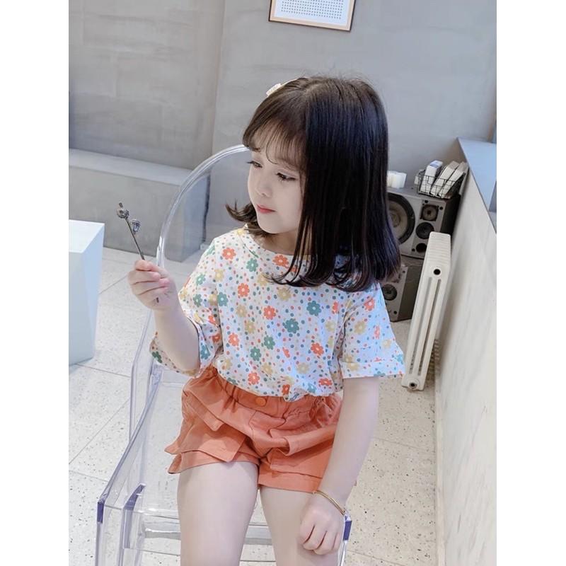 Bộ Hoa Nhí Màu Cam Quần Thô 2 Túi Hoạ Tiết Xinh Xắn Cho Bé - Nhà Cam
