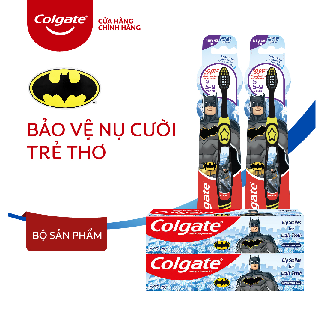 Bộ 2 kem đánh răng 40g và bàn chải Colgate cho trẻ em Batman