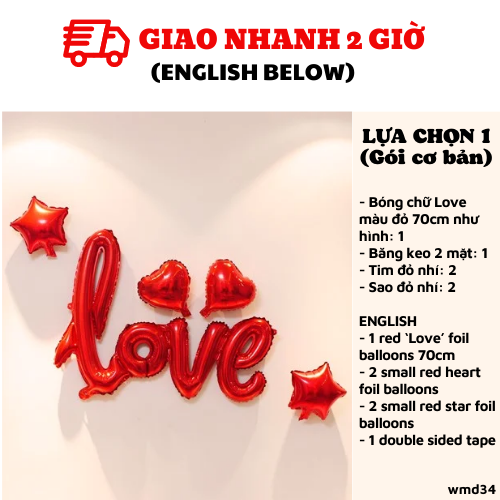 Bộ bong bóng chữ Love trang trí 8/3 màu đỏ wmd34