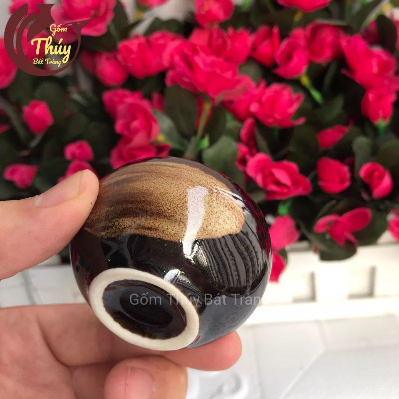 Bộ ấm chén men hoả biến cao cấp Bát Tràng màu đen, lòng chén hoa trắng 280ml