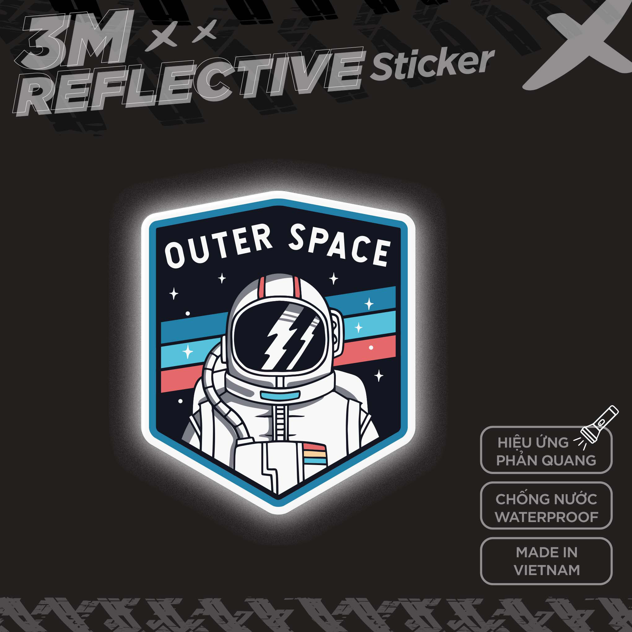 OUTER SPACE LOGO 3M - Reflective Sticker Die-cut Hình dán phản quang thương hiệu STICKER FACTORY