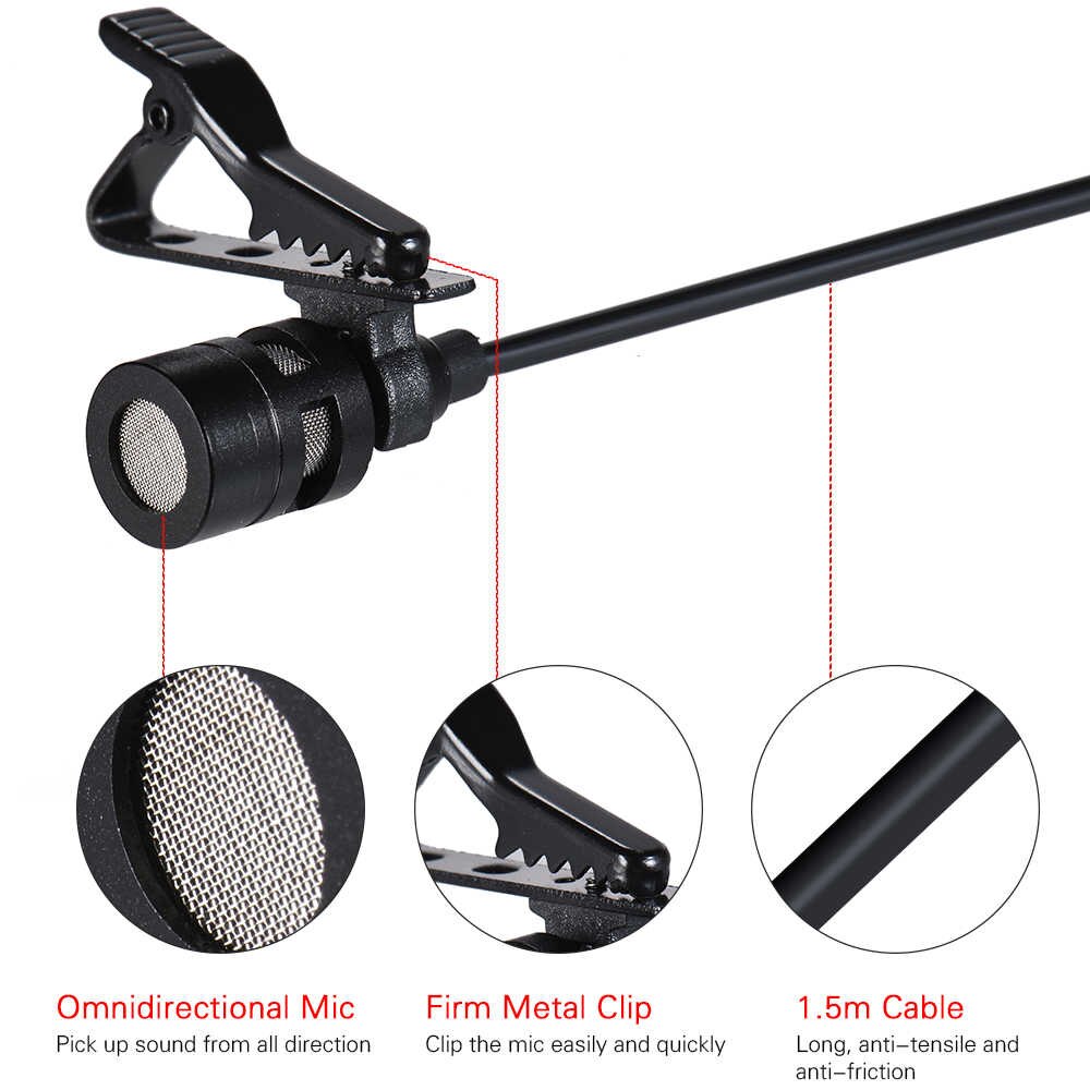 ROGTZ - Micro thu âm Arimic cài áo Thu âm đa hướng Dây mềm 1.5m Tương thích Điện thoại, Máy ảnh Bông lọc micro Giắc cắm 3.5mm TRRS Adapter 4 khấc Túi da đựng  - Hàng chính hãng